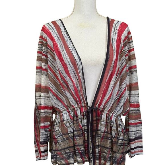 Nic + Zoe striped top, 1X, artsy casual, bohemian, linen blend, resort, layering - Picture 1 of 5